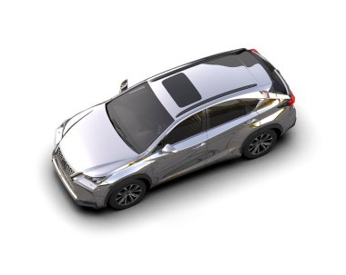 Gümüş aile arabası beyazda izole edilmiş. Aile kavramı. 3d illüstrasyon