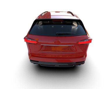 Gökyüzünün renkleriyle beyaz arka planda modern şehir arabası. 3d illüstrasyon