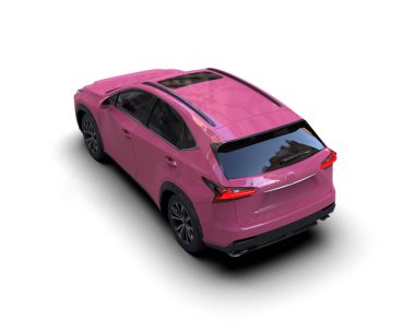 Gri arka planda pembe modern şehir arabası. 3 Boyutlu Hazırlama.