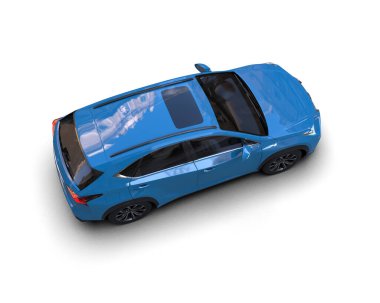 Mavi bir spor arabanın 3 boyutlu çizimi