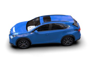 modern küçük aile elektrikli arabası, siyah gövdesi ve mavi arabası var.