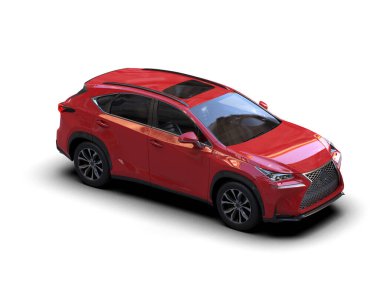 Boş yüzeyi olan kırmızı bir araba. 3d oluşturma