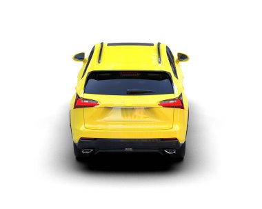 Modern sarı şehir arabası - yan görüş. 3d oluşturma