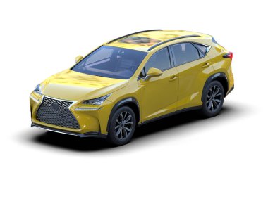 modern araba - şehir sarısı - mavi - sarı - gri renkli - gölgeli - ön ve arka plan beyaz arka plan