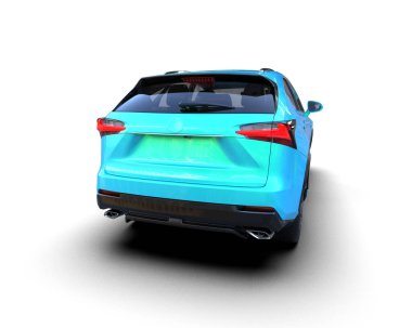 beyaz arka planda modern mavi araba 3 boyutlu görüntüleme