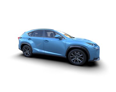 Gri arka planda mavi yüzeyi olan modern bir araba. 3D görüntüleme - 3D görüntüleme