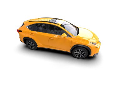 Beyaz arka planda bir araba. 3d oluşturma