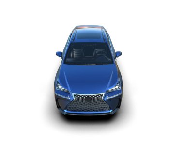 Beyaz arkaplanda mavi araba.