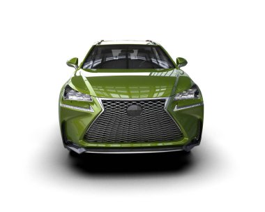 Tasarımınız için boş siyah ekranlı modern yeşil şehir arabası. 3d illüstrasyon