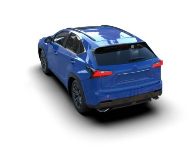 Beyaz arkaplanda mavi SUV.