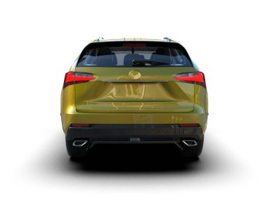 Modern şehir arabası. Arka planda şehir manzarası. 3d illüstrasyon