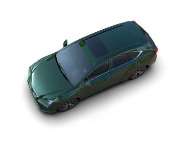 Beyaz arka planda yeşil araba. 3d oluşturma