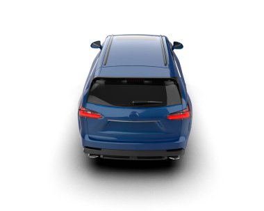 Mavi araba beyaz arkaplanda izole edildi - 3 boyutlu görüntüleme