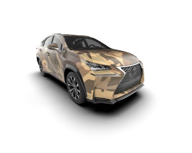 Beyaz arka planda bir araba. Modern lüks askeri konsept. 3d oluşturma.