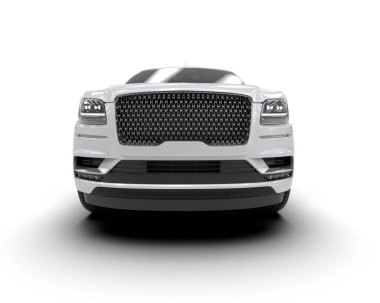 Gri arka planda beyaz, modern bir araba. 3 Boyutlu Hazırlama.