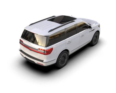 Gümüş renkli cip arabası. Boş beyaz arka plan. 3 Boyutlu Hazırlama