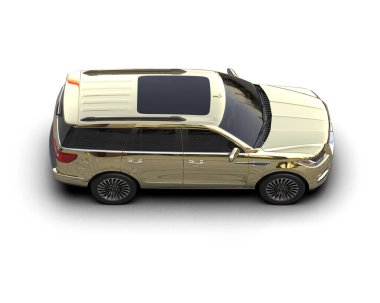 Üç boyutlu bir lüks SUV 'u beyaz bir arka planda daha az genel hale getirmek.