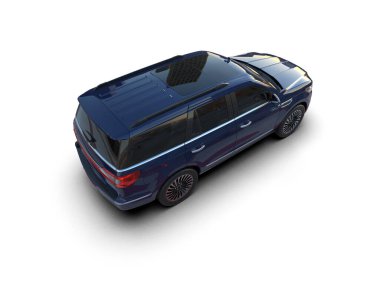 Mavi araba beyazda izole edilmiş. 3D görüntüleme - illüstrasyon