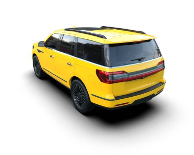 Sarı şehir minibüsü. Beyaz arka planda bir araba. 3 Boyutlu Hazırlama.