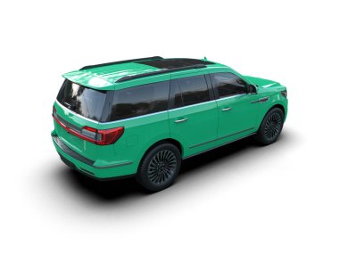 Açık arkaplanda yeşil bir arabanın 3 boyutlu canlandırması