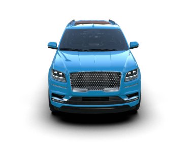 Lüks araba modern mavi cephe manzarası. 3d oluşturma
