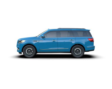 mavi araba beyaz arkaplanda izole edildi