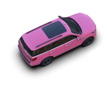 pembe modern aile arabası - beyaz arka planda izole edilmiş