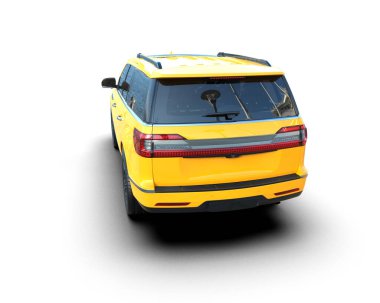 Sarı SUV arabası beyazda izole edilmiş.