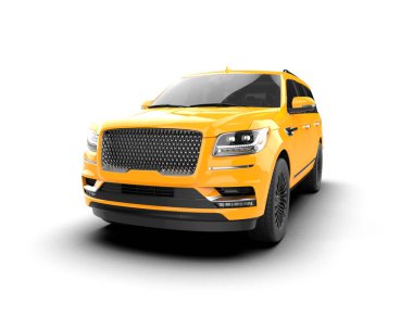 Beyaz arka planı olan sarı lüks bir araba. 3d oluşturma