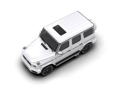 Stüdyo arka planında izole edilmiş beyaz bir aile cipinin 3 boyutlu görüntüsü.