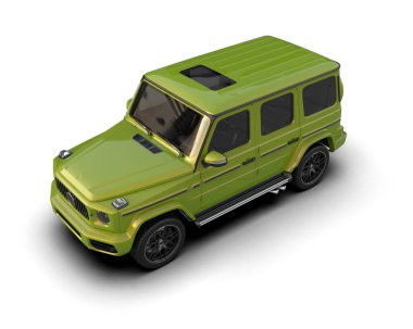 yeşil modern araba beyaz arka planda izole edildi - 3 boyutlu illüstrasyon