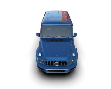 Mavi, modern, küçük şehir arazi aracı. Süper manzara. 3d oluşturma