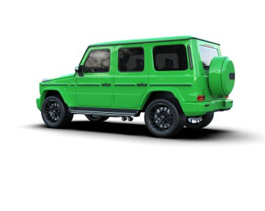 Beyaz arka planda yeşil bir pikapın 3 boyutlu görüntüsü