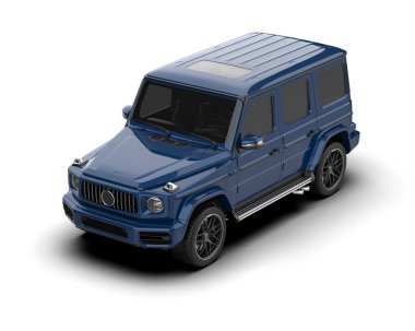 Beyaz arka plan perspektifinde mavi bir spor arabanın 3 boyutlu canlandırması