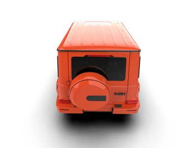 Beyaz izole edilmiş gölgesi olan turuncu plastik bir araba. 3d oluşturma