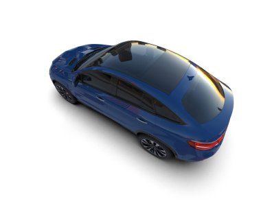 Beyaz arka planda mavi bir arabanın 3 boyutlu resmi