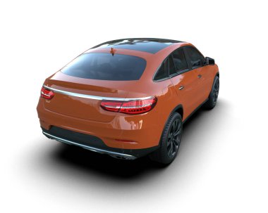 Beyaz arka planda modern bir araba. 3d oluşturma.