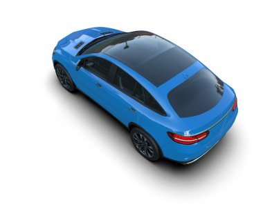 mavi araba beyaz arkaplanda izole edildi
