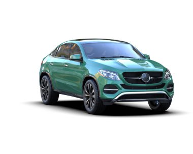 Yeşil araba, beyaz arka planda modern. 3d oluşturma