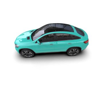 Beyaz arka planda mavi araba. 3d oluşturma