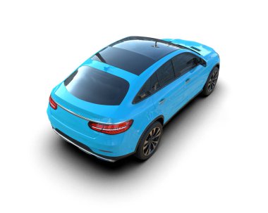 Modern mavi spor araba beyaz arka planda izole edilmiş. 3 Boyutlu Hazırlama