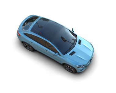 Mavi araba beyazda izole edilmiş. 3D görüntüleme - illüstrasyon