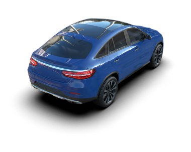 Mavi modern araba beyaz arka planda izole edilmiş. Yan görünüş. 3D görüntüleme - illüstrasyon