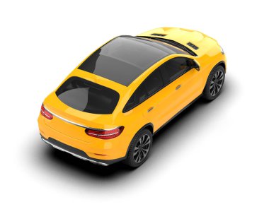 Modern araba beyaz arka planda izole edilmiş. Yandan bir illüstrasyon. 3D görüntüleme. 3d illüstrasyon