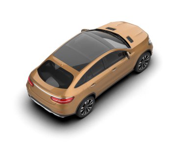 Beyaz arka planda modern şehir arabası. Arabadan üç boyutlu bir gölge.