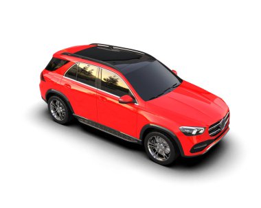 Kırmızı araba arka planda izole edildi. 3D görüntüleme - illüstrasyon