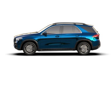 Mavi SUV arabası beyaz arkaplanda izole edildi.