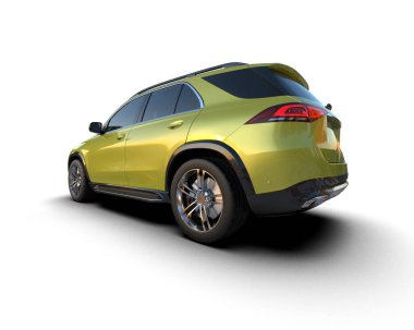 Sarı arka planda lüks, modern bir araba. 3d illüstrasyon