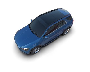 Beyaz stüdyo arka planında mavi jipin 3 boyutlu görüntüsü..