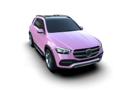 Pembe araba arka planda izole edilmiş. 3D görüntüleme - illüstrasyon
